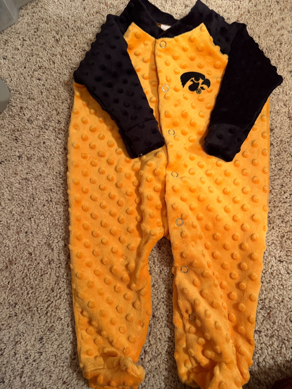 Iowa Hawkeye Plush Footed One-Piece with Black Cuffs